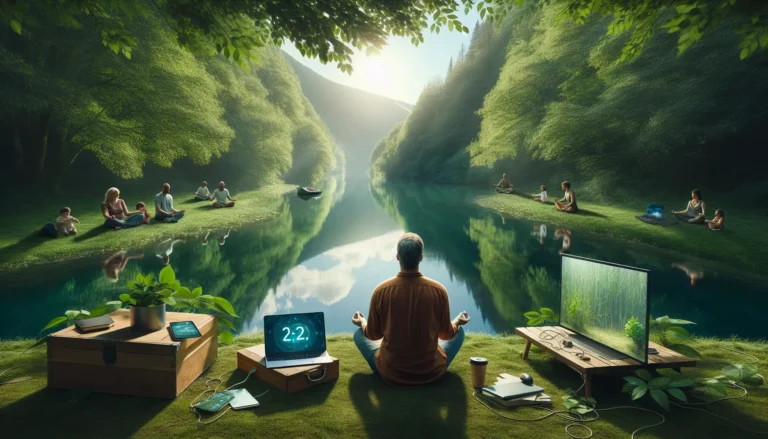 Una persona che si gode un momento di tranquillità in natura, lontana dalla tecnologia.