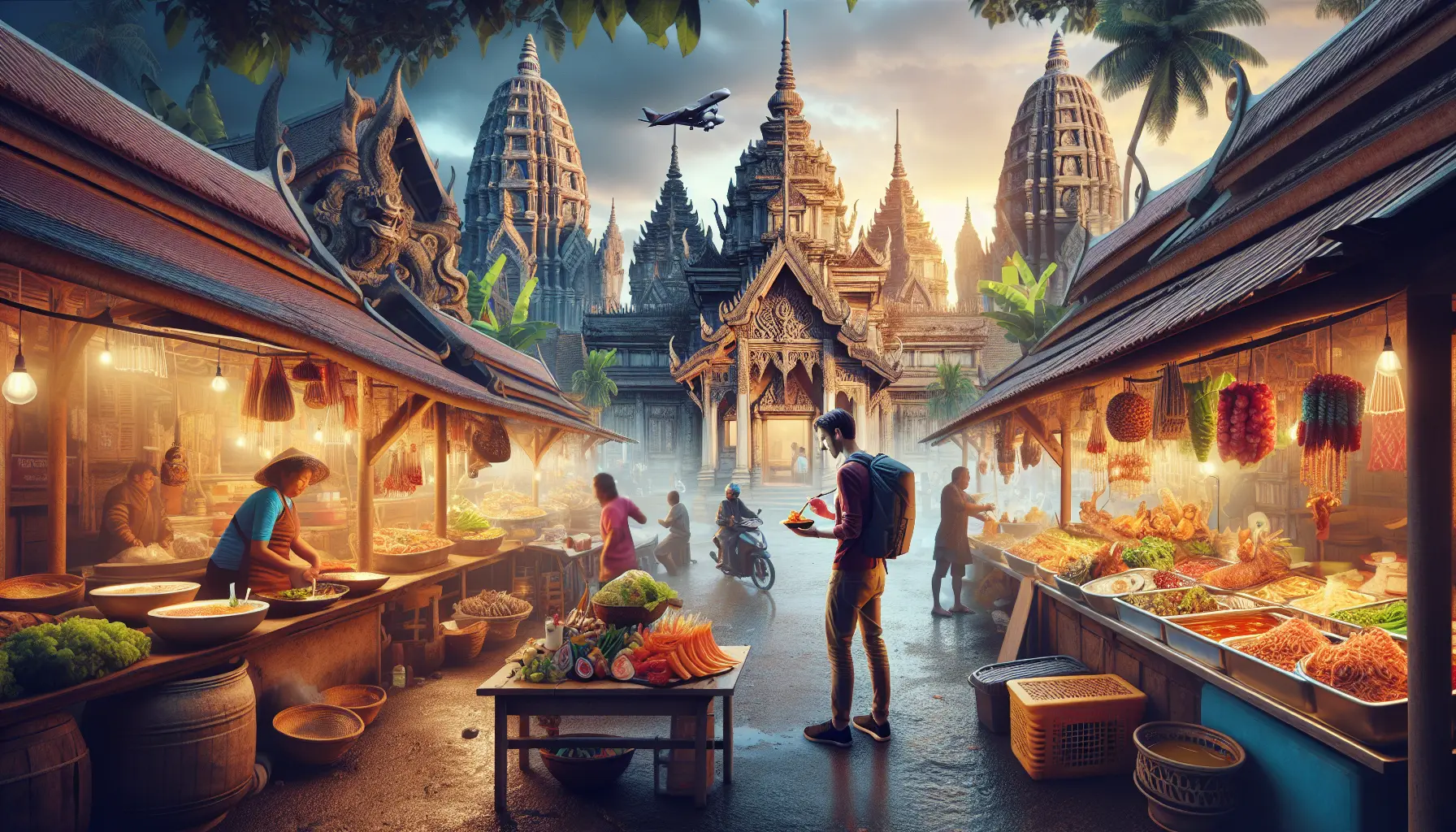 Un mercato alimentare locale con cibi freschi e colorati, rappresentativo delle esperienze culinarie uniche durante i viaggi.