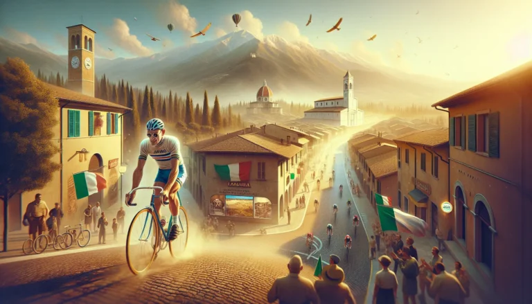 Fausto Coppi in azione durante una gara di ciclismo, simbolo di determinazione e passione.