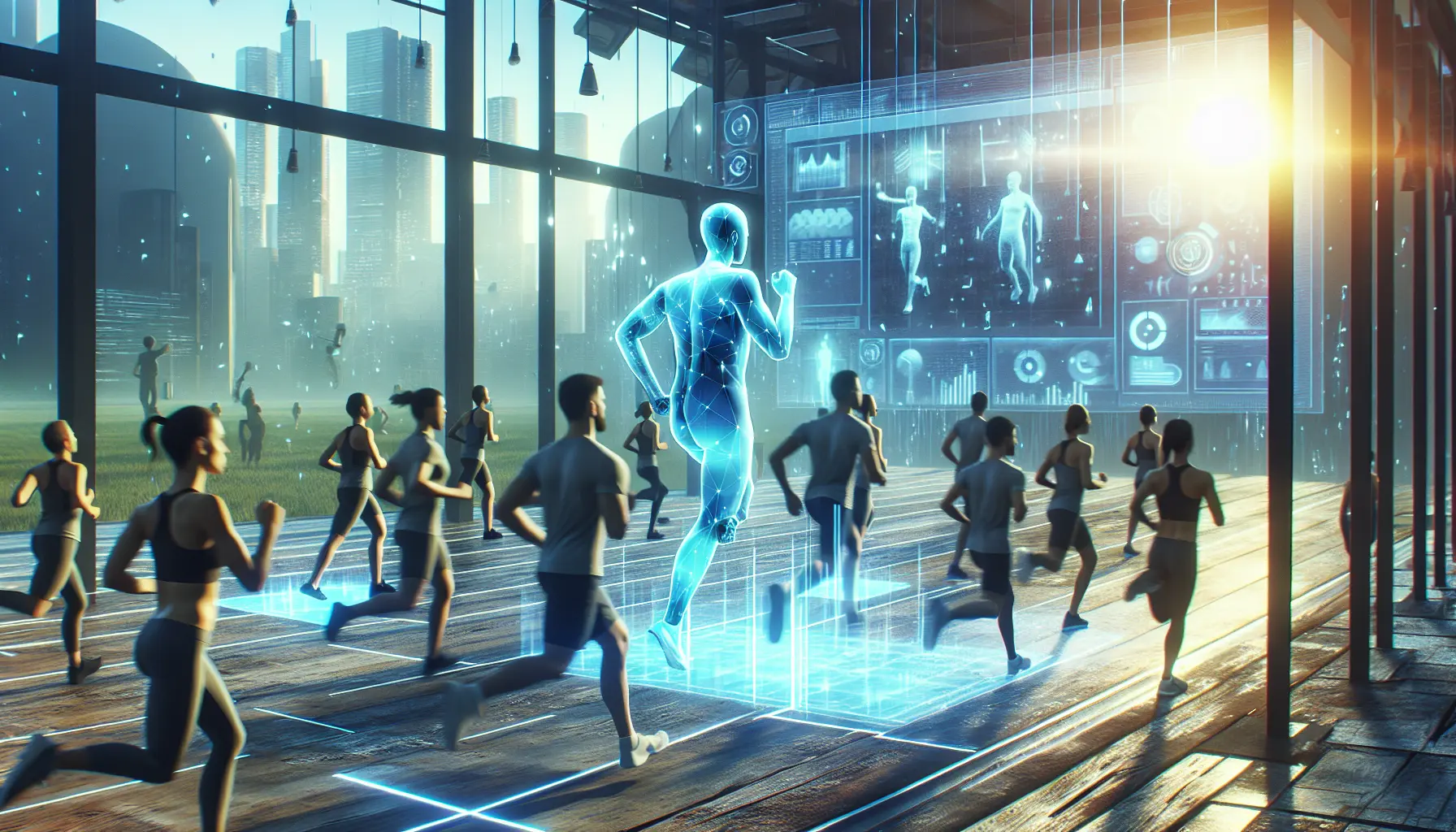 Una persona che si allena in casa utilizzando la realtà aumentata