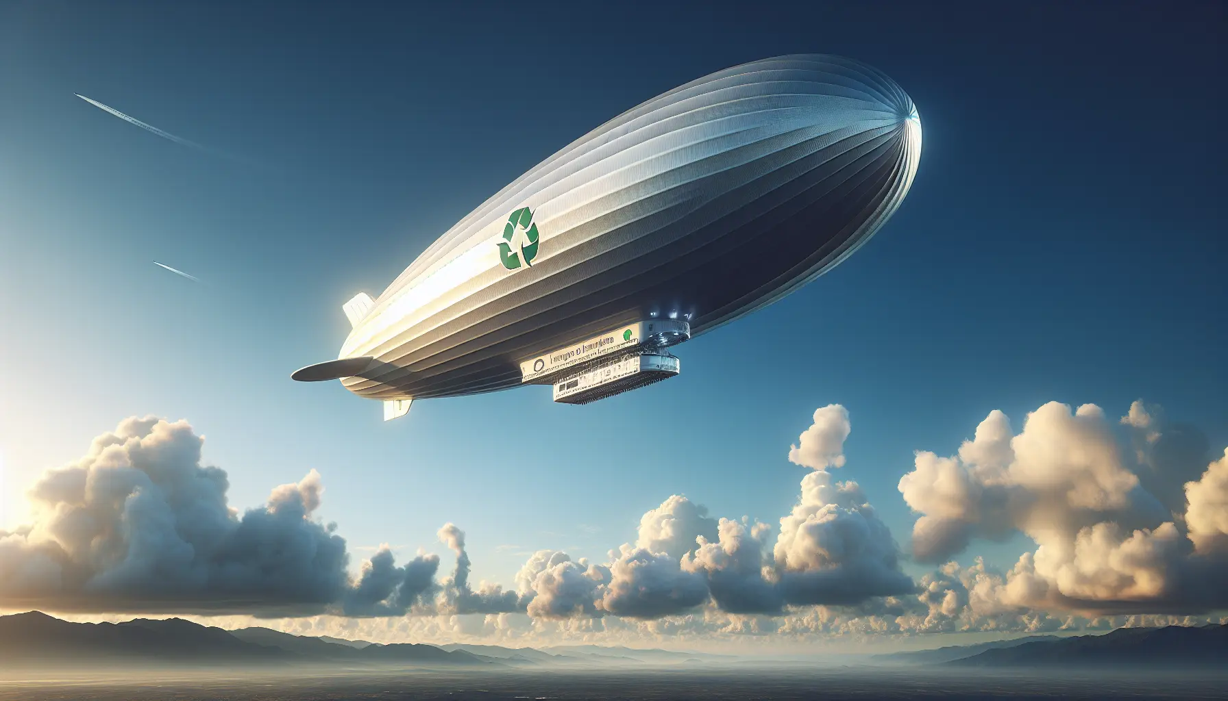Un dirigibile che solca il cielo, simbolo di innovazione e sostenibilità nei trasporti aerei.