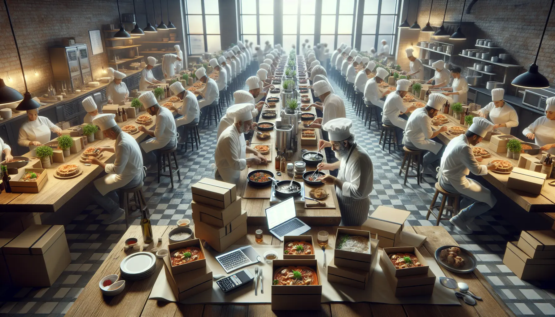 Un piatto di cucina tradizionale italiana preparato in una ghost kitchen, pronto per la consegna.
