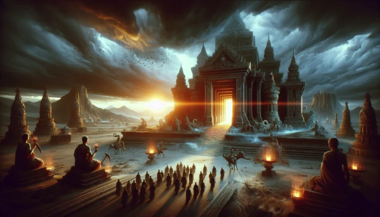 Un collage di immagini rappresentative di leggende e miti, inclusi simboli e personaggi iconici.