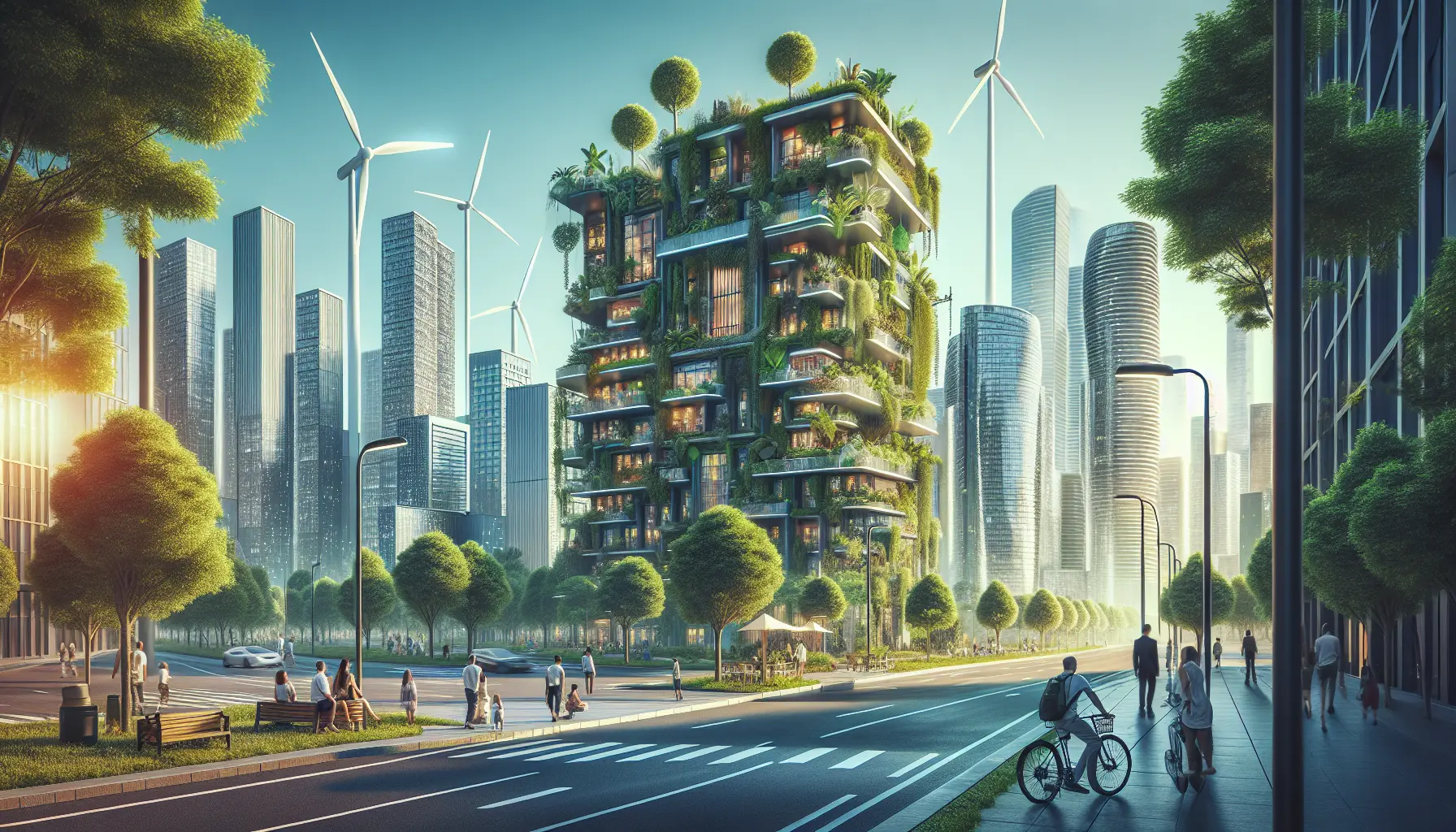Panorama di una città intelligente con tecnologie sostenibili e spazi verdi