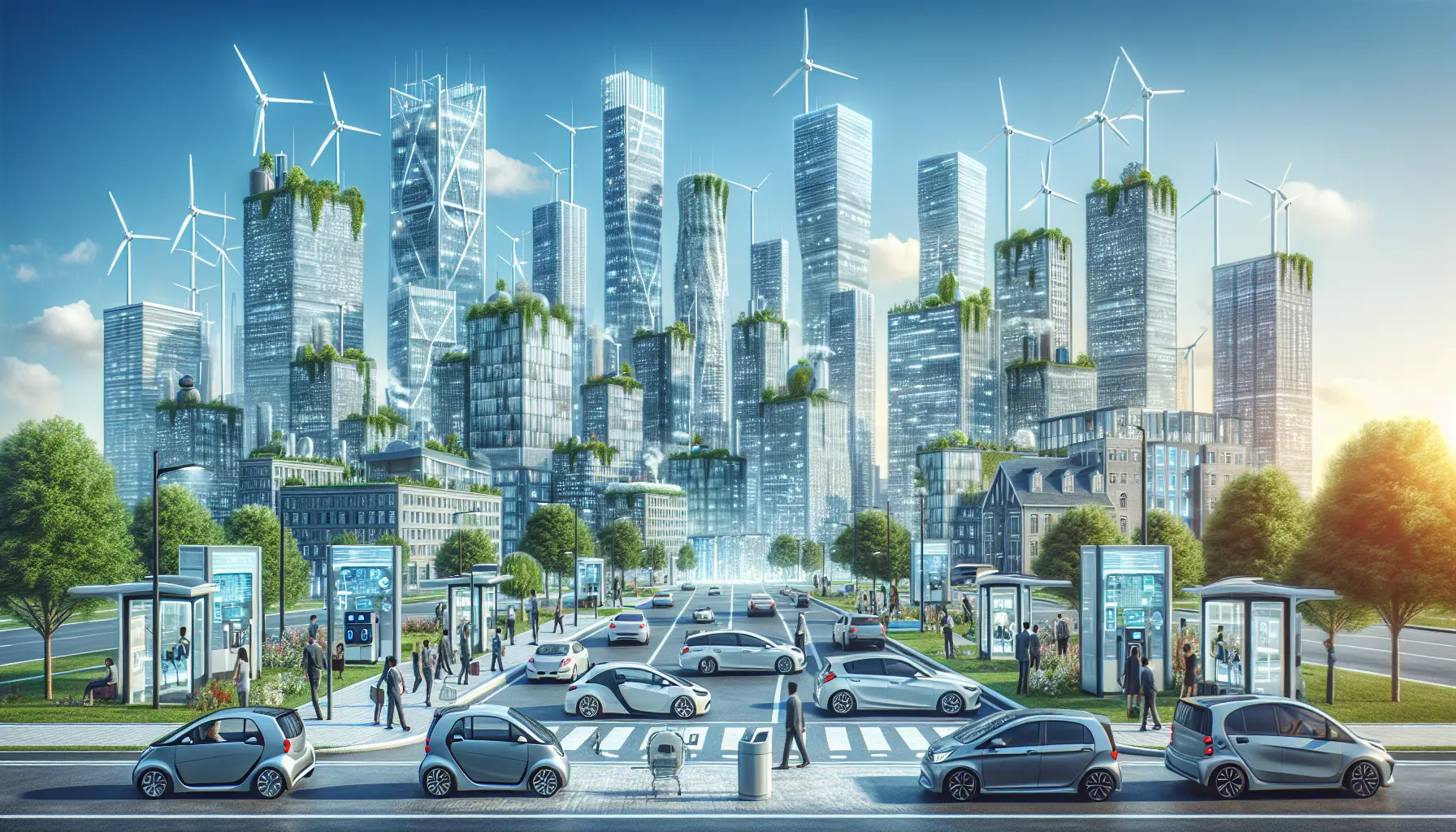 Una città moderna con infrastrutture intelligenti e spazi verdi, simbolo di sostenibilità ambientale.