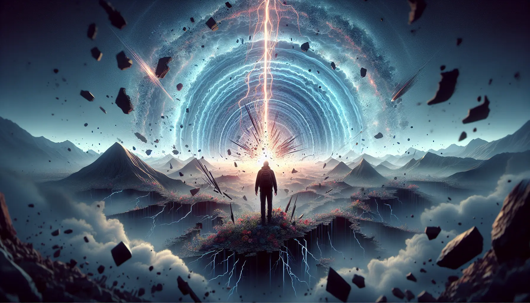 Rappresentazione grafica di un terremoto con onde sismiche che attraversano la crosta terrestre.