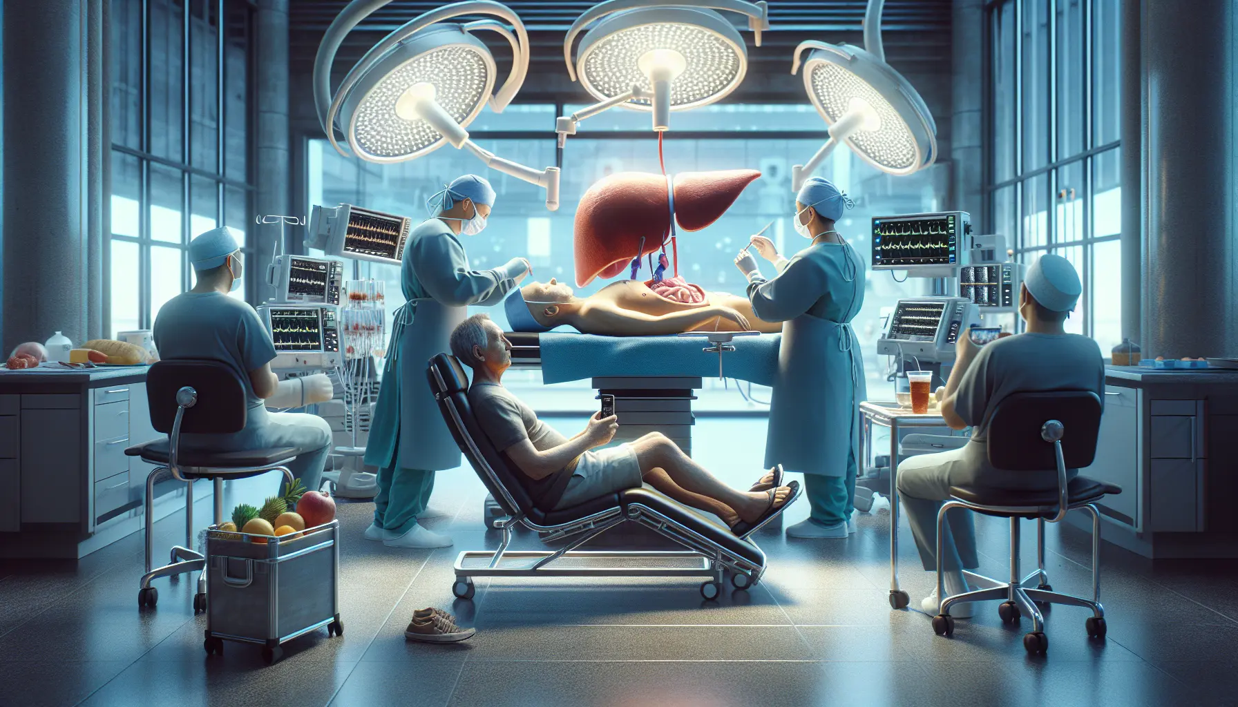 Immagine che rappresenta un trapianto di fegato, mostrando un team medico al lavoro in sala operatoria.