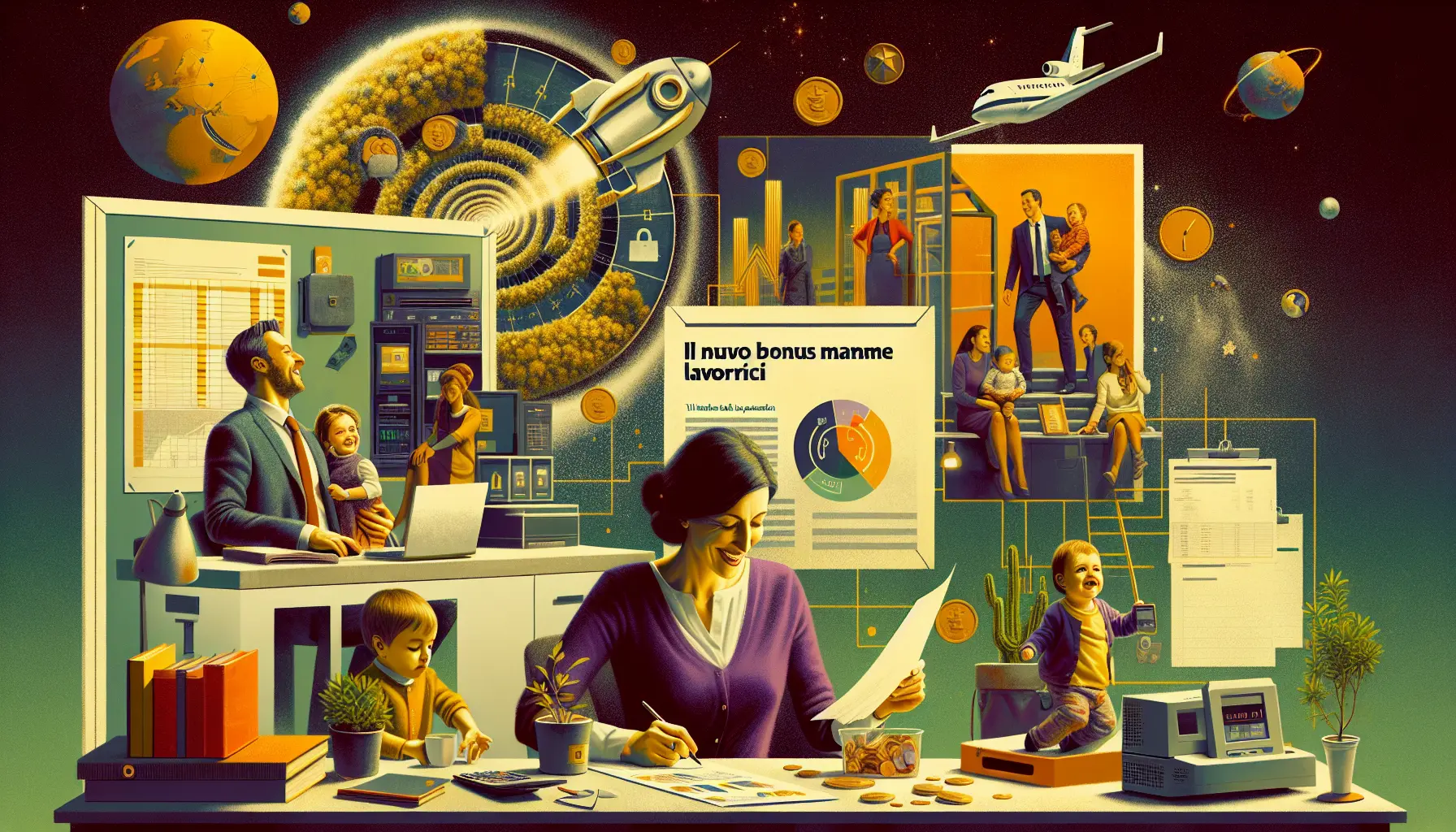 Una mamma lavoratrice con il suo bambino, simbolo di sostegno e aiuto economico.