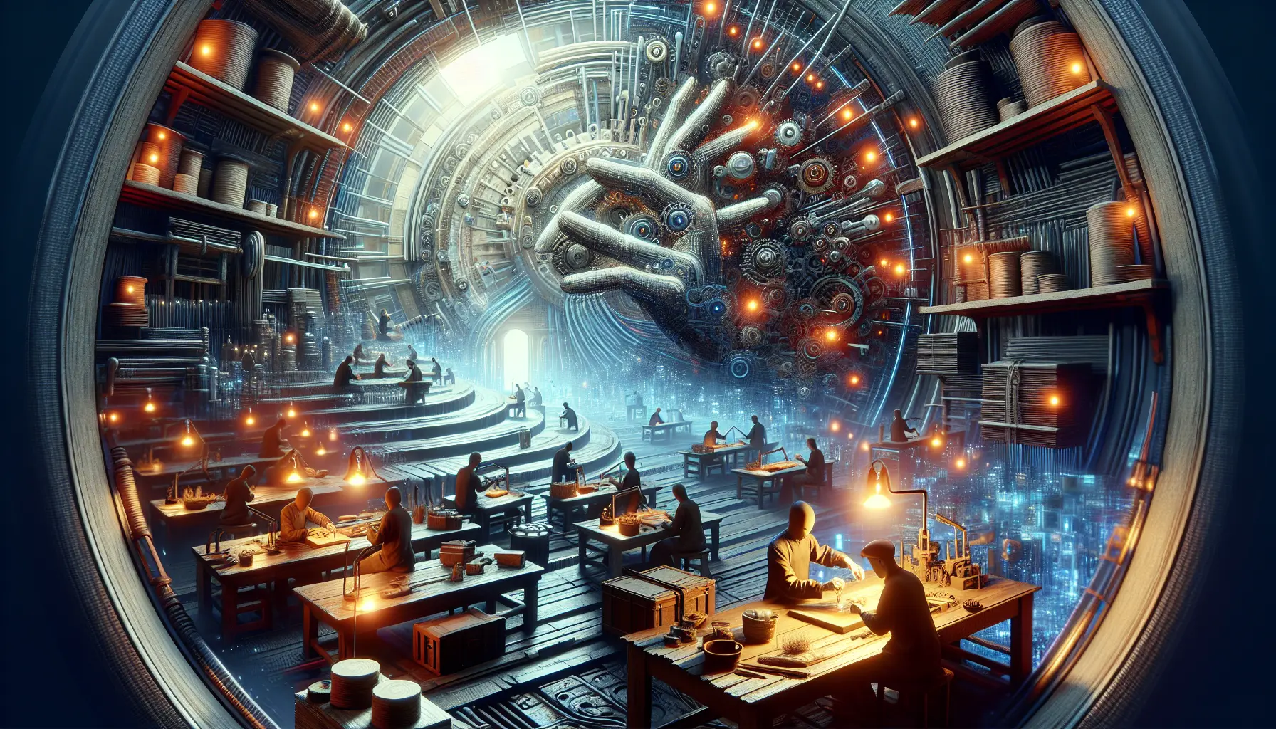 Artigiano al lavoro su un progetto di falegnameria, circondato da strumenti e materiali naturali.