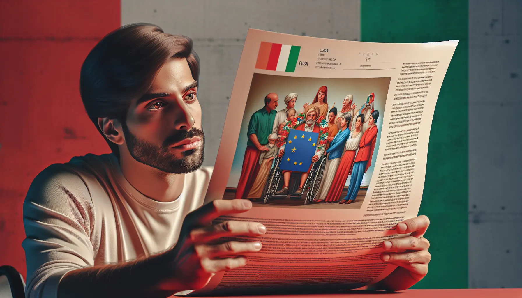 Un'immagine che rappresenta la Legge 104, mostrando persone con disabilità che ricevono supporto e assistenza.