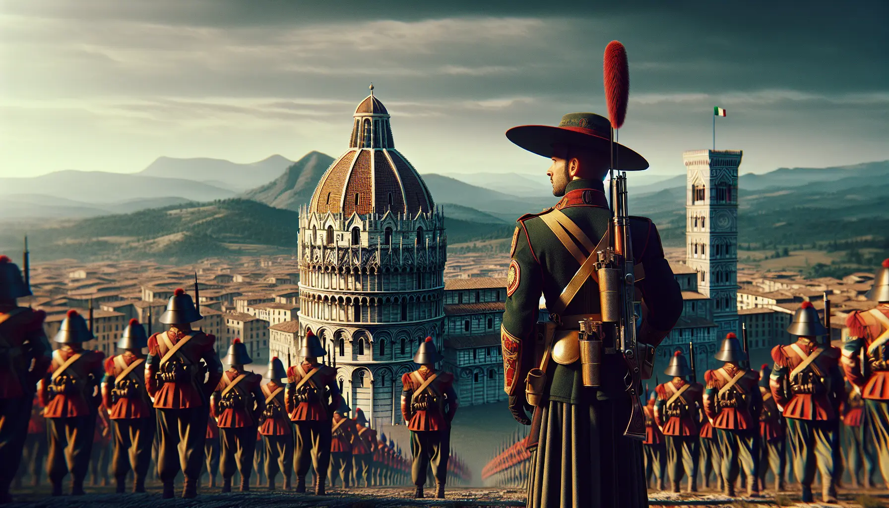 Soldato Bersagliere in uniforme con cappello piumato durante una parata, simbolo di tradizione e storia militare italiana.