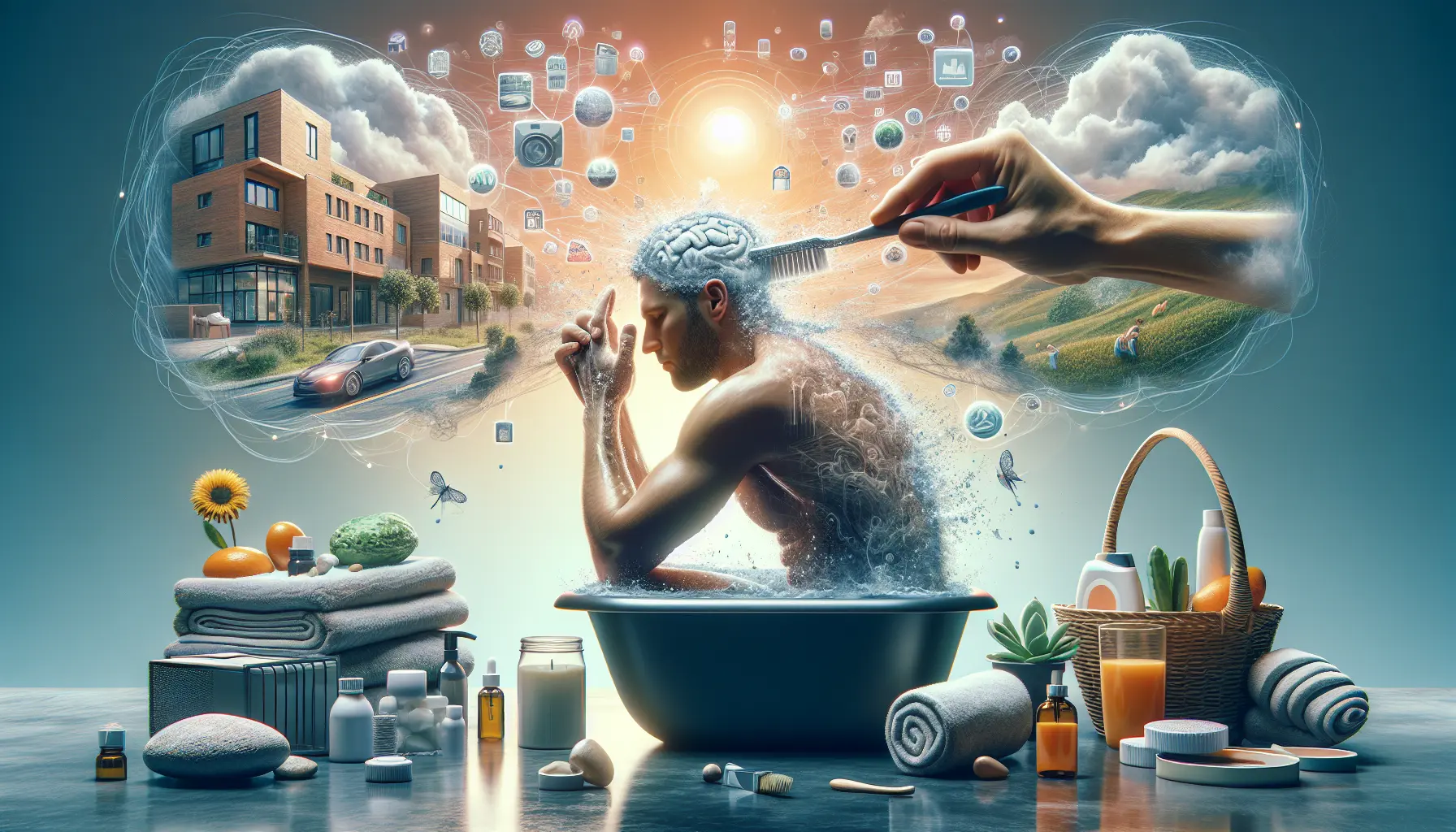 Una persona che pratica meditazione in un ambiente sereno, simbolo di self-care e benessere.