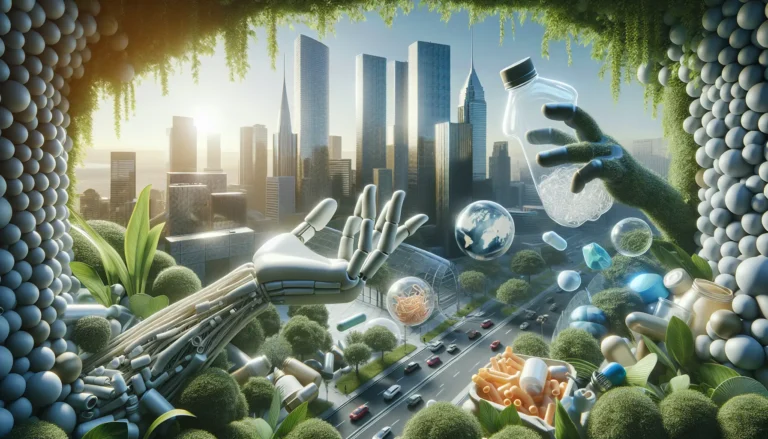 Immagine che rappresenta la plastica biodegradabile con prodotti ecologici e naturali.