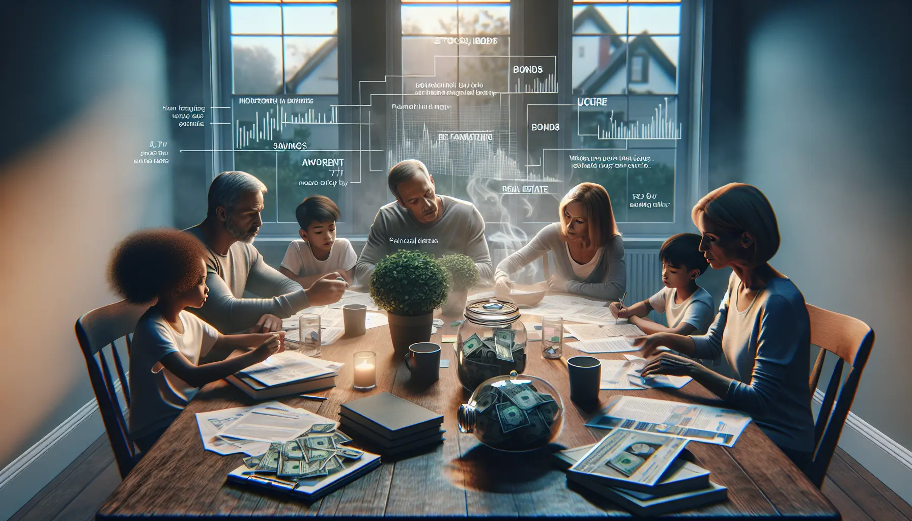 Un'immagine che rappresenta il legame tra emozioni e decisioni finanziarie, con simboli di denaro e grafici di investimento.