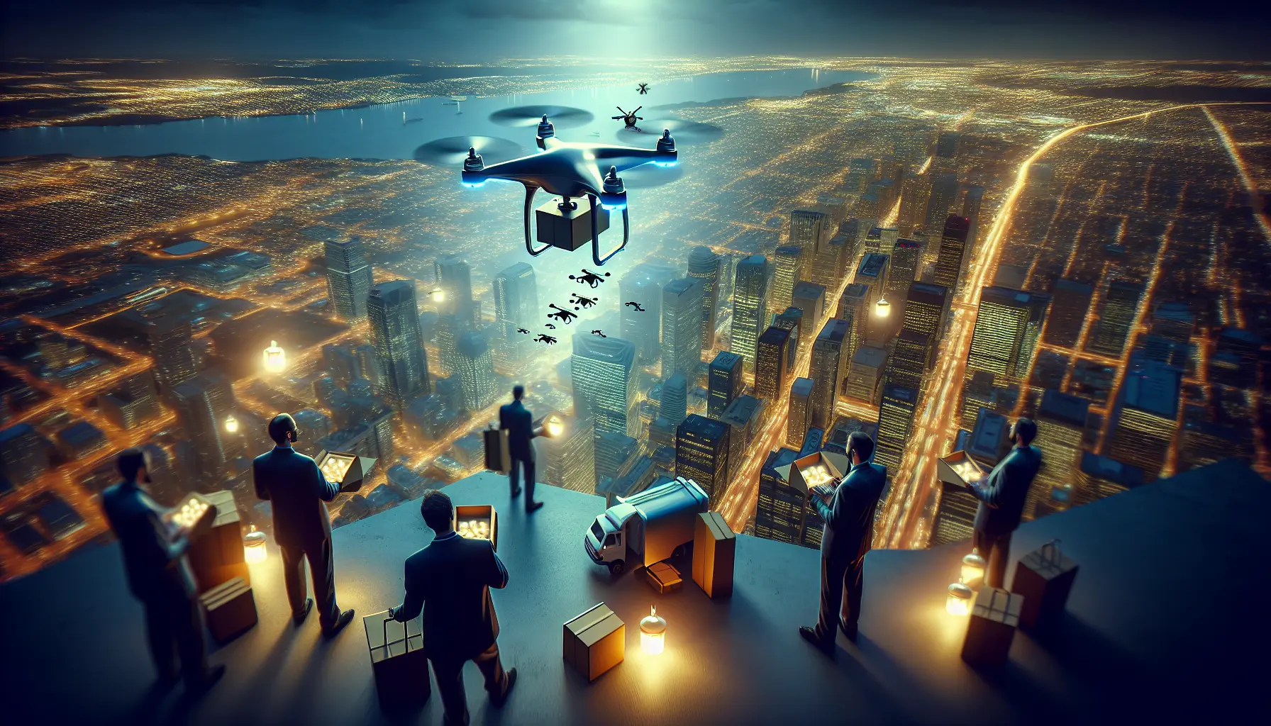 Un drone in volo sopra un paesaggio urbano, catturando immagini aeree di alta qualità.