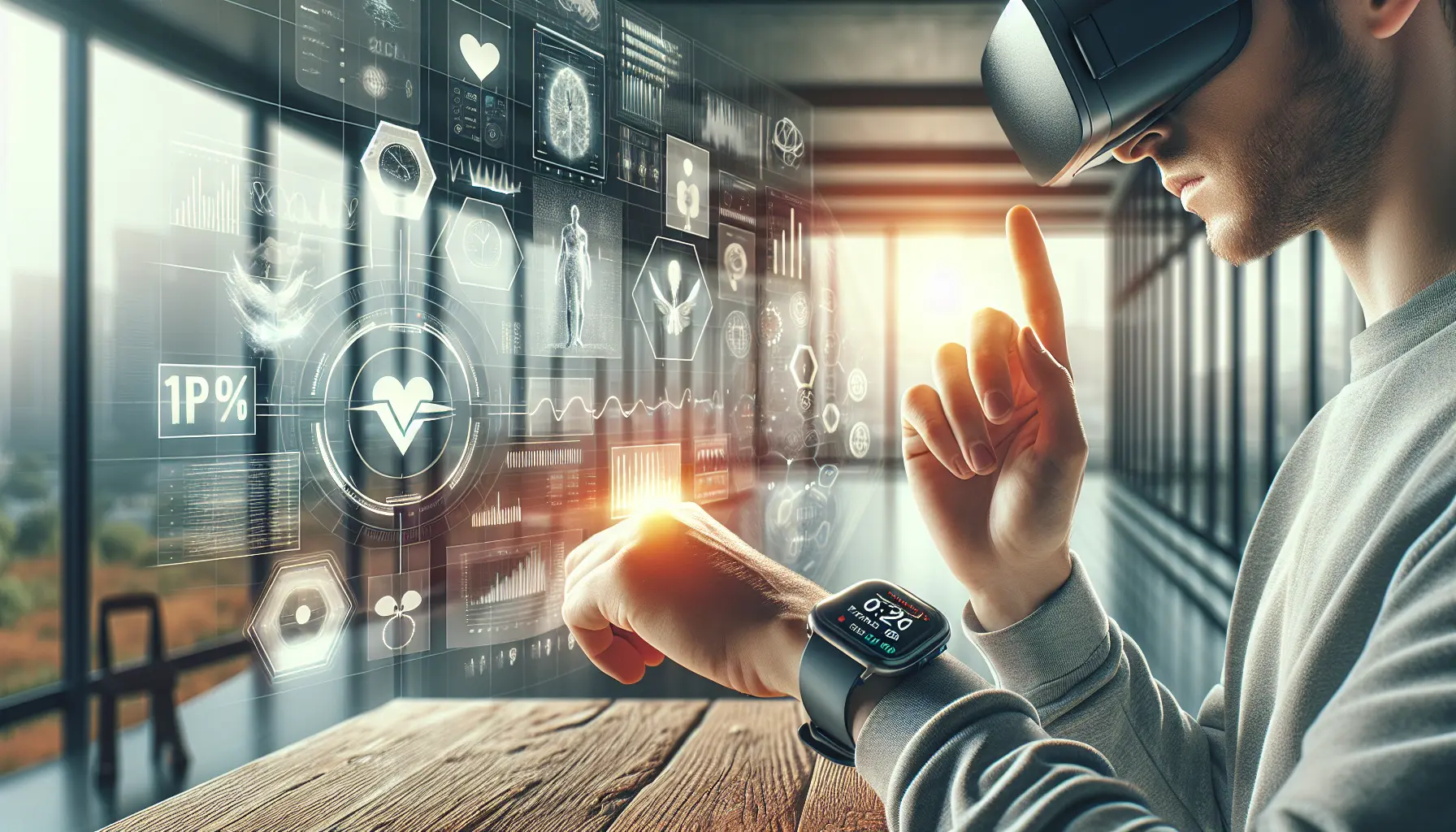 Un utente che indossa un dispositivo tecnologico per monitorare la salute e l'attività fisica.