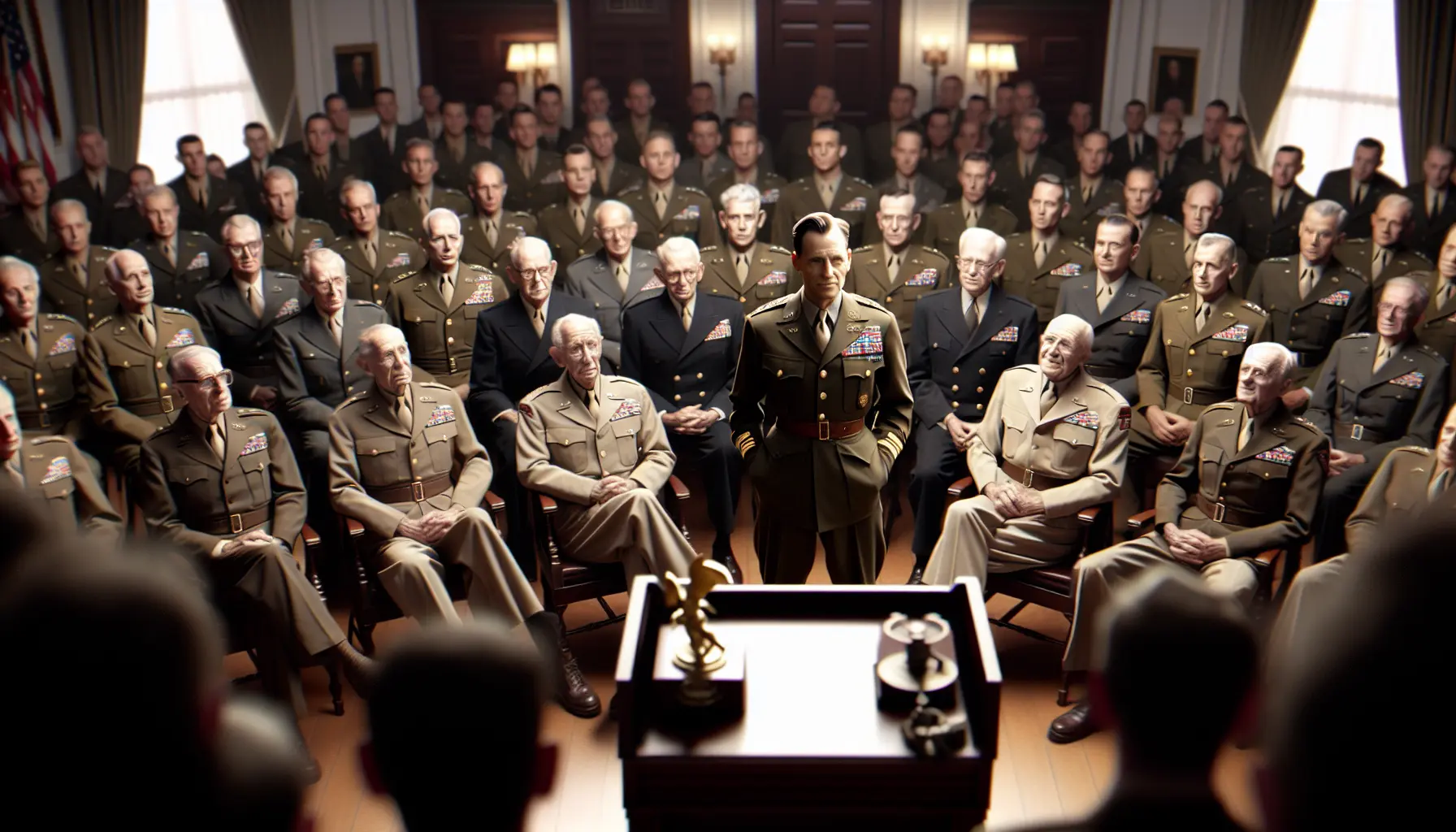 Ritratto di Dwight D. Eisenhower in uniforme militare, simbolo di leadership e servizio alla nazione.