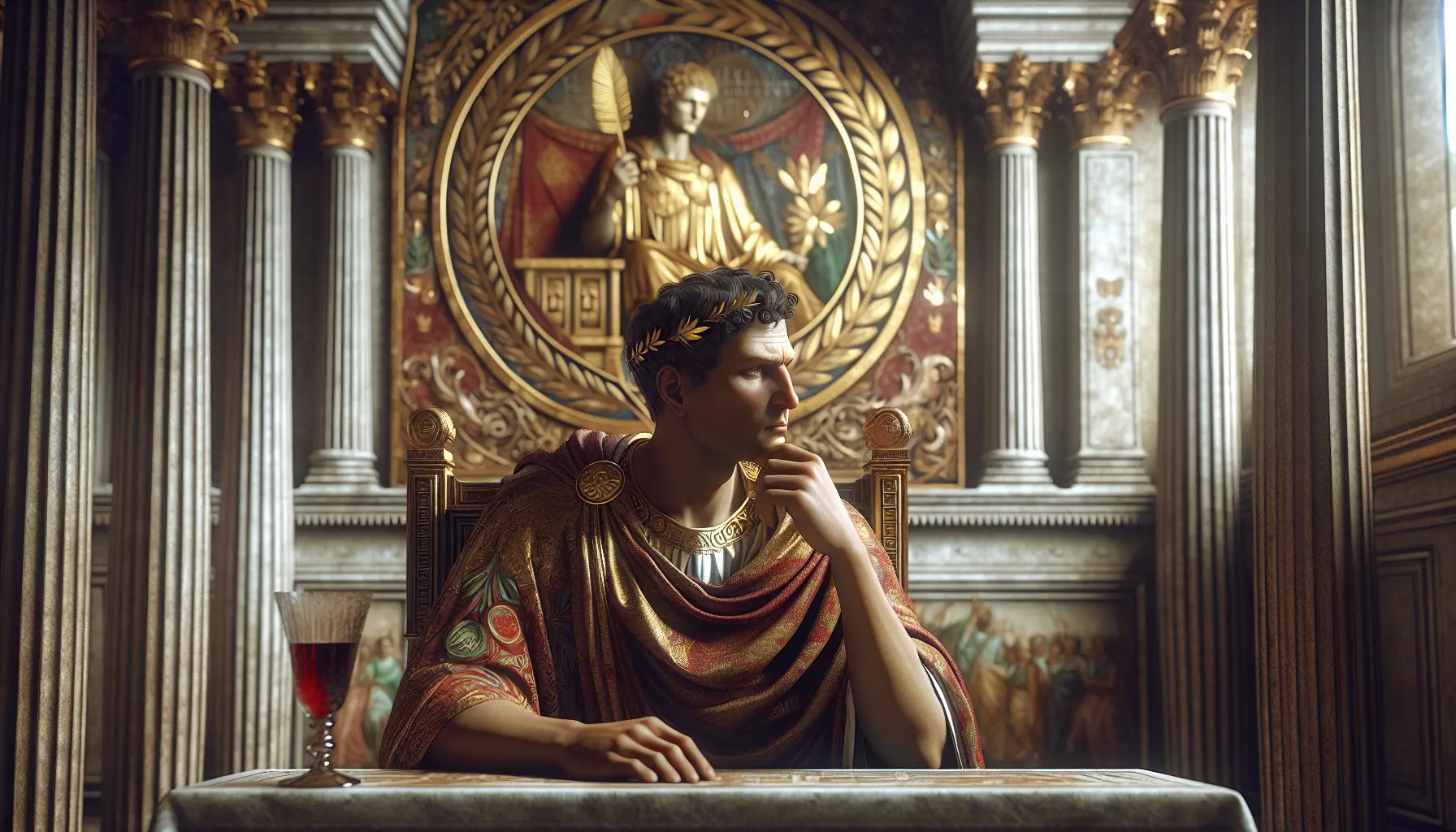 Rappresentazione artistica di Marco Claudio Tacito, imperatore romano, in un contesto storico che evidenzia le sfide del suo regno.