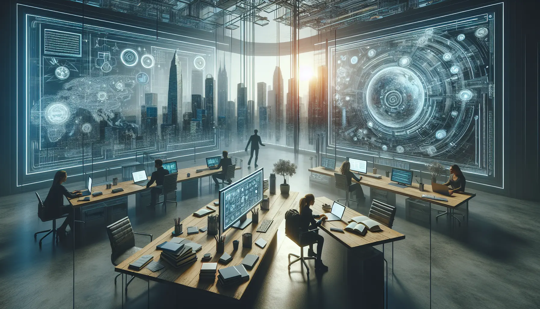 Un insegnante che utilizza un tablet per insegnare a un gruppo di studenti in un'aula moderna, rappresentando il concetto di microlearning.