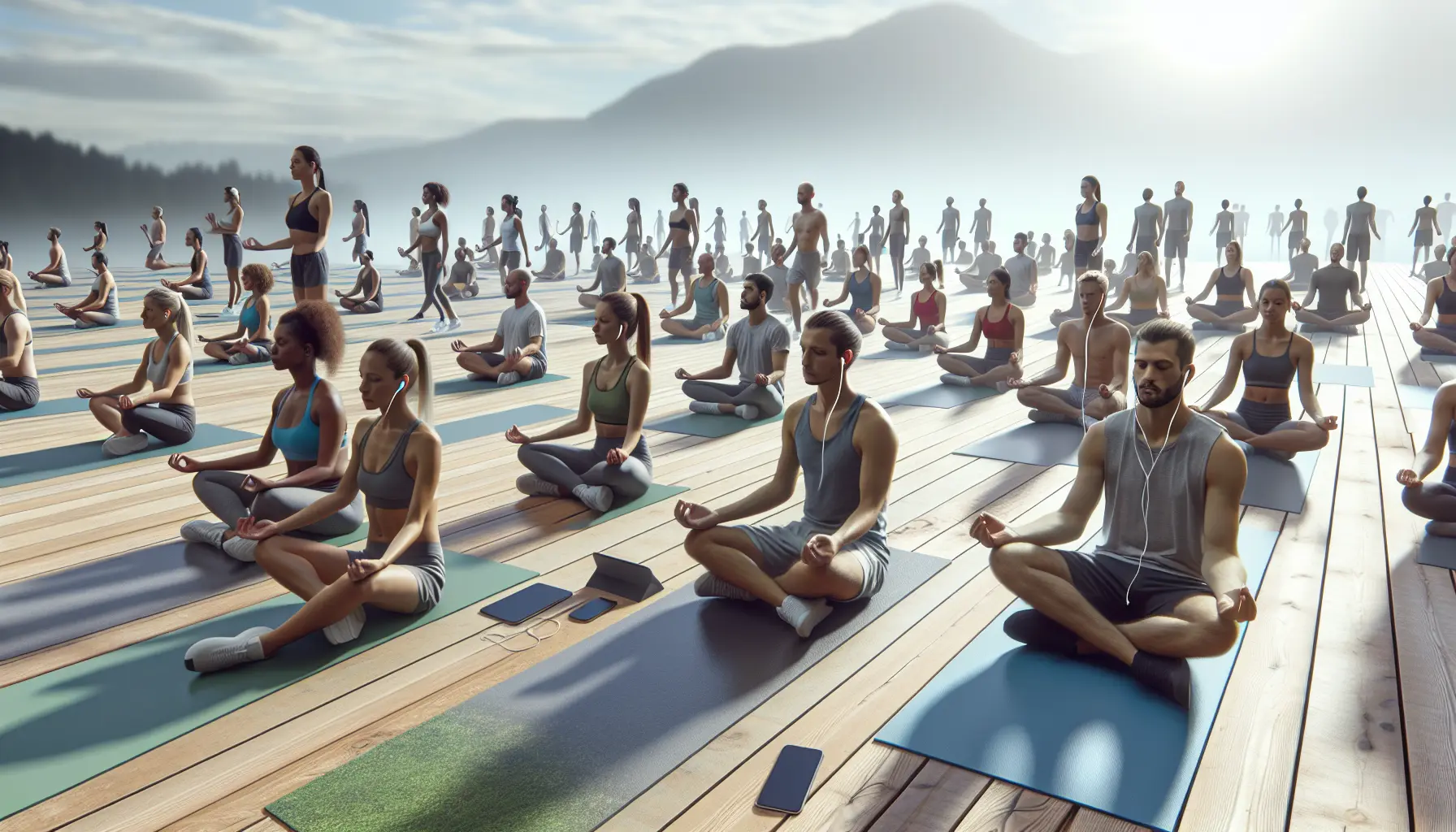 Un gruppo di persone che praticano meditazione all'aperto, rappresentando la connessione tra mindfulness e benessere.