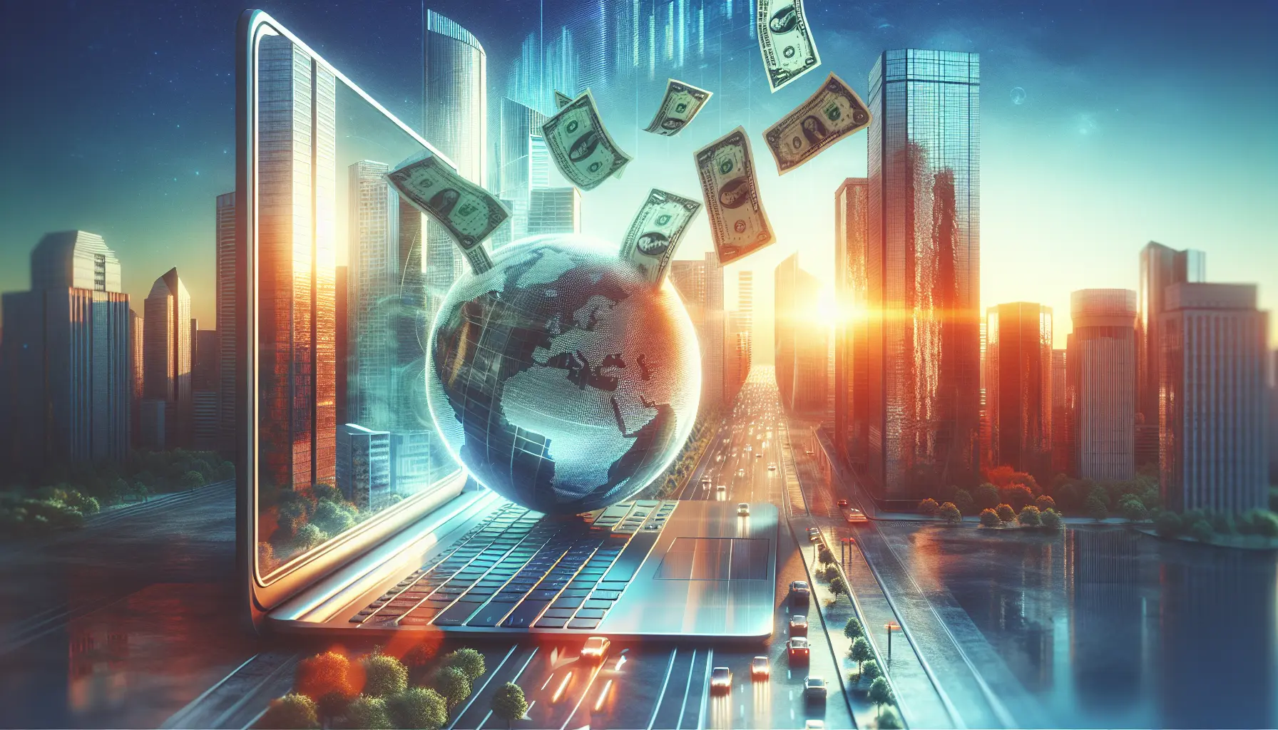 Un giovane che riflette su come risparmiare e investire in modo minimalista, circondato da oggetti essenziali e un computer.