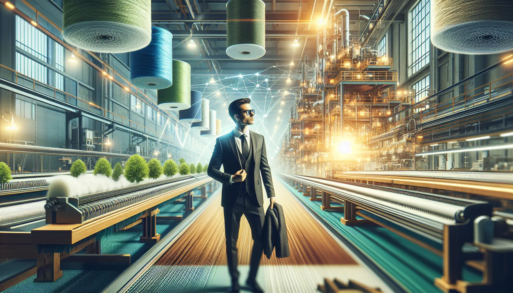 Abbigliamento realizzato con materiali sostenibili, esposto in un ambiente naturale, che rappresenta l'innovazione nel settore della moda.