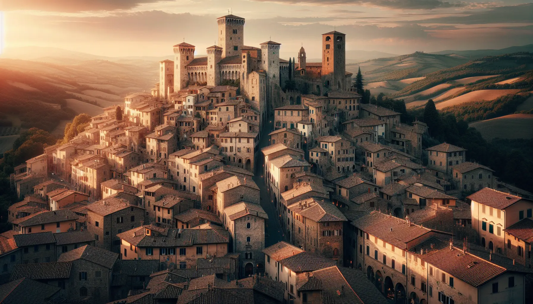 Vista panoramica di Pontremoli con le sue strade medievali e il castello che domina il paesaggio.