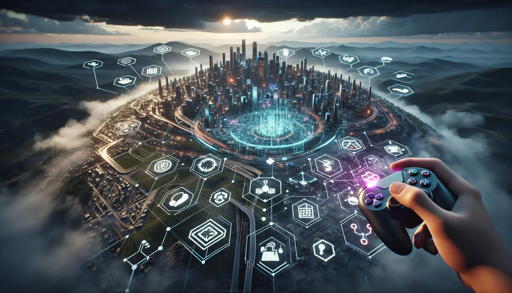 Immagine che rappresenta l'uso della realtà aumentata e virtuale in vari settori come medicina, istruzione e commercio.
