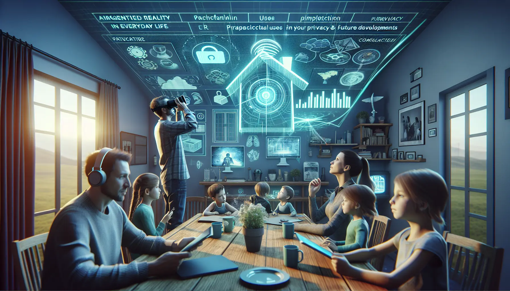Un dispositivo AR che sovrappone informazioni digitali al mondo reale, illustrando l'interazione tra tecnologia e vita quotidiana.