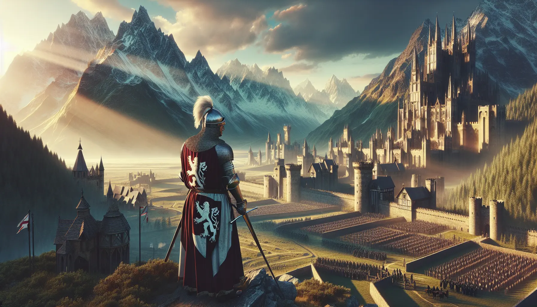 Ritraendo Riccardo Cuor di Leone in armatura, pronto per la battaglia, un simbolo di coraggio e nobiltà medievale.