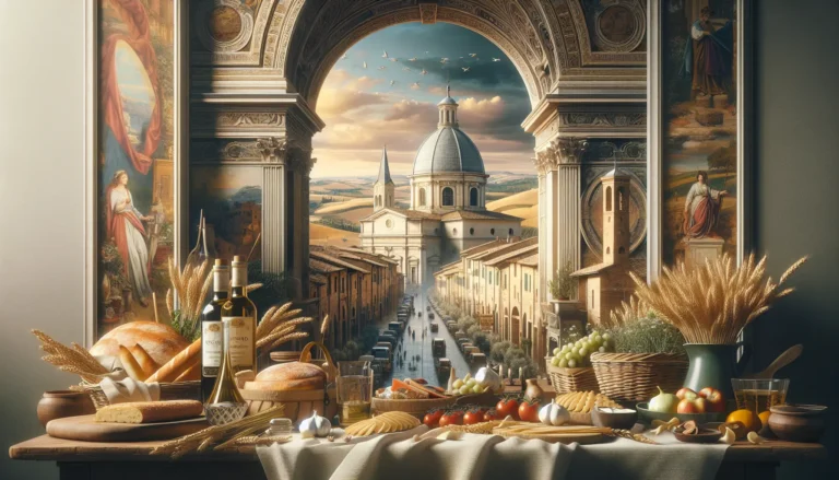 Panorama di San Severino Marche con colline verdi e monumenti storici