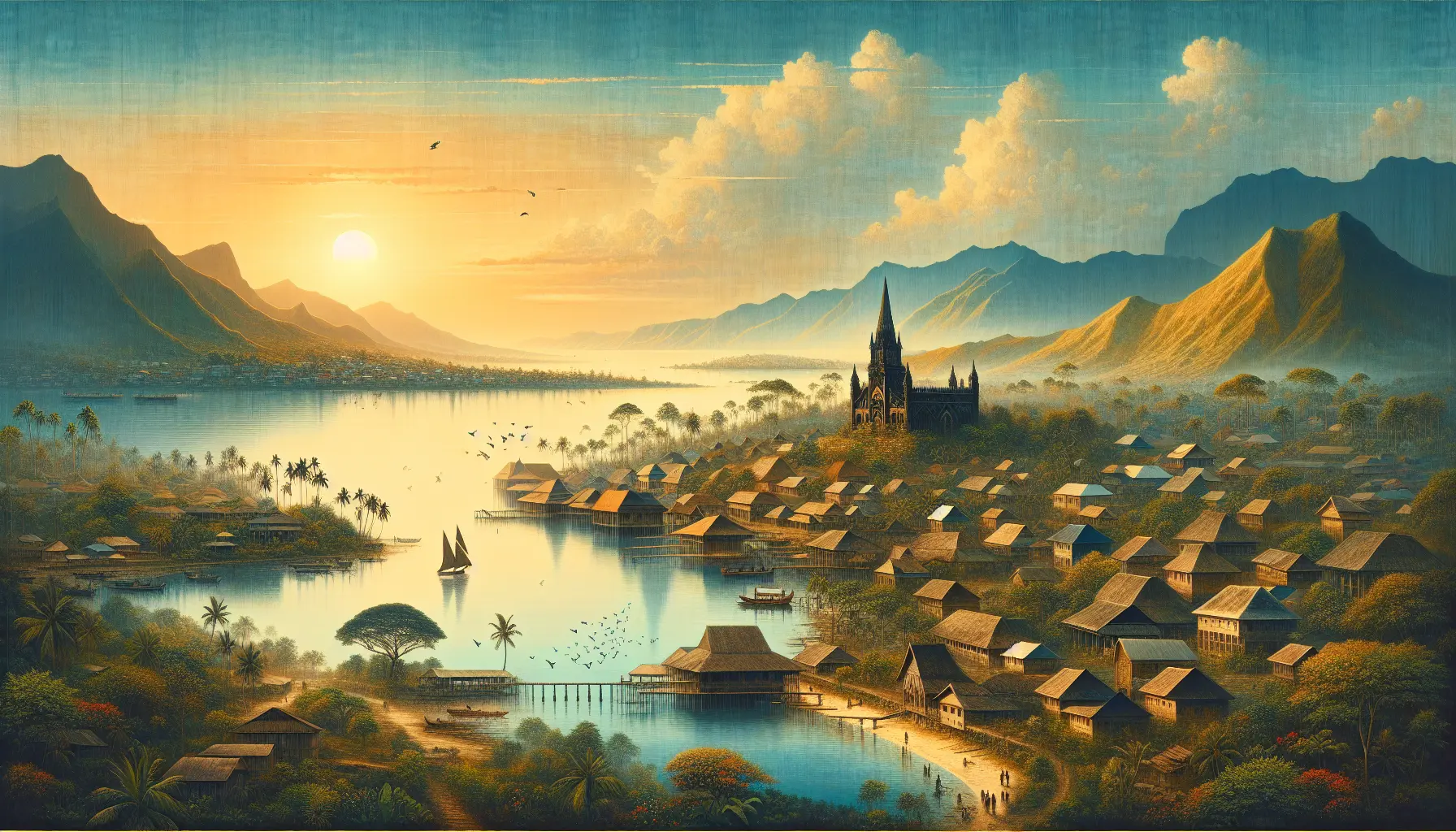 Panorama di Dili, capitale di Timor Est, con il mare e le montagne sullo sfondo.