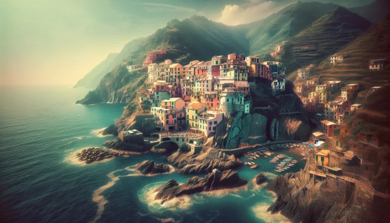 Vista panoramica delle Cinque Terre con villaggi colorati e mare blu