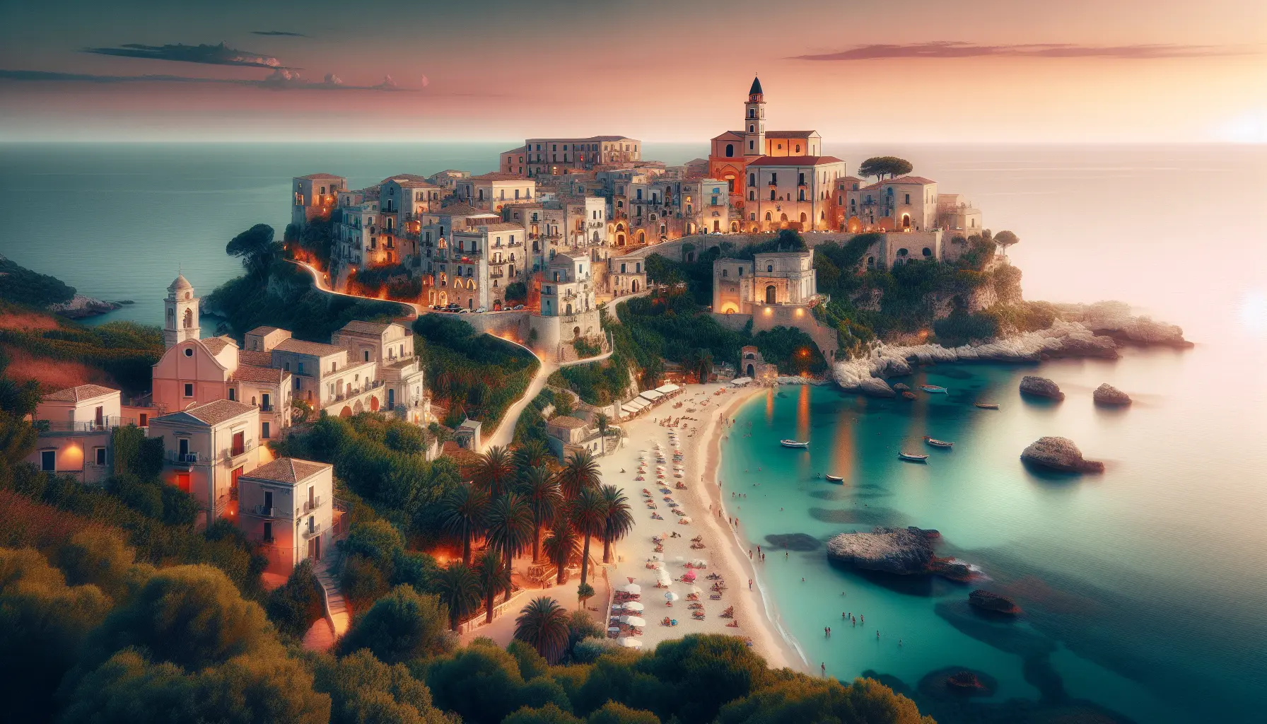 Una vista panoramica su Tropea con il mare cristallino e le scogliere a picco.