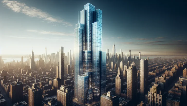 Vista panoramica del grattacielo 432 Park Avenue che si erge maestoso nel cielo di New York.