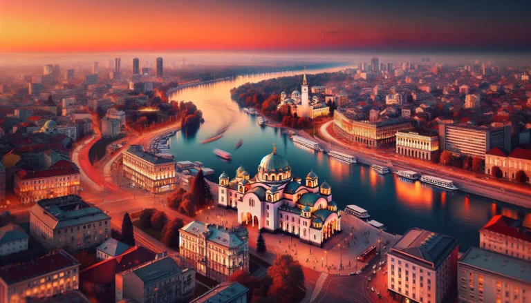 Panorama di Belgrado con i fiumi Sava e Danubio che si incontrano, evidenziando la bellezza della capitale serba.