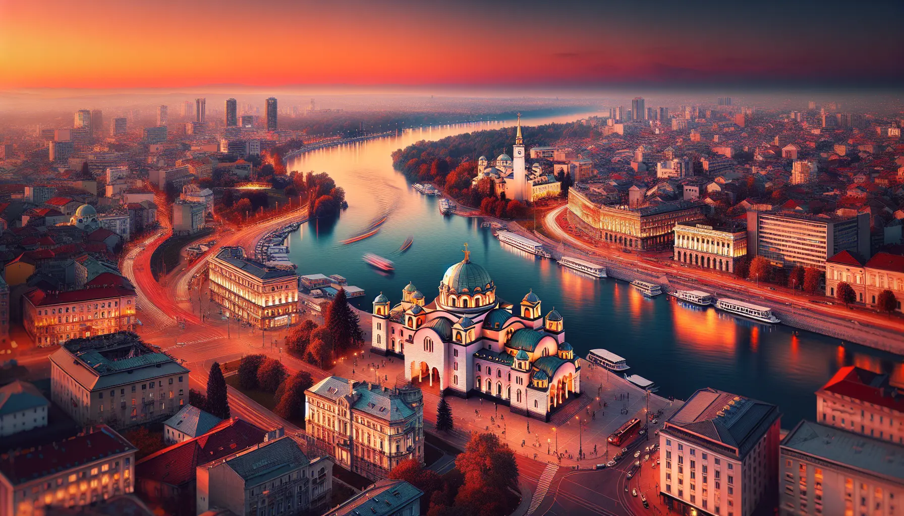 Panorama di Belgrado con i fiumi Sava e Danubio che si incontrano, evidenziando la bellezza della capitale serba.