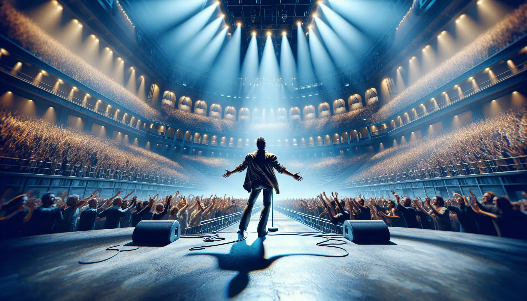 Bruce Springsteen durante un concerto in Italia, circondato da fan entusiasti.