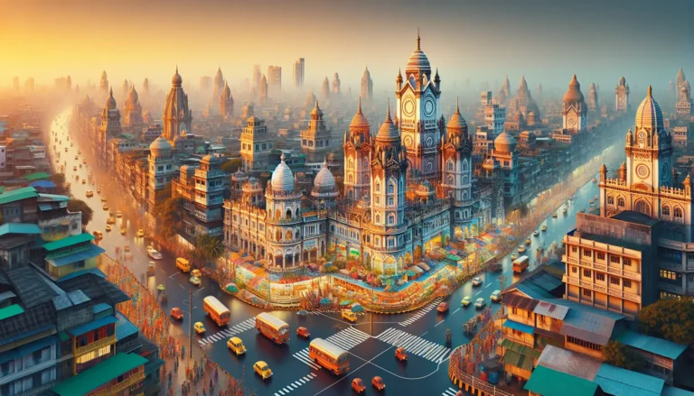 Veduta panoramica di Calcutta, con il fiume Hughli e i monumenti storici che riflettono la ricca cultura della città.