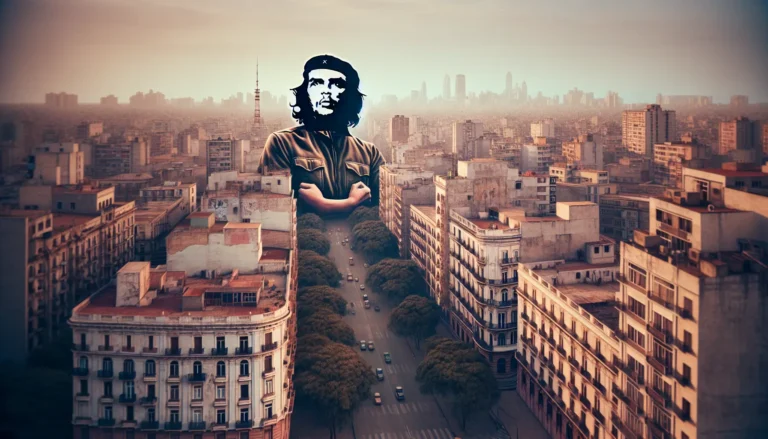Ritratto iconico di Che Guevara con berretto e sguardo determinato, simbolo di lotta e giustizia sociale.