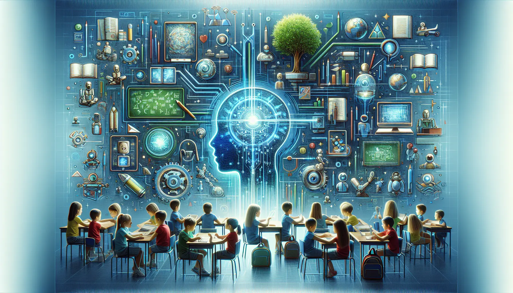 Un insegnante che utilizza strumenti di intelligenza artificiale per insegnare a un gruppo di studenti