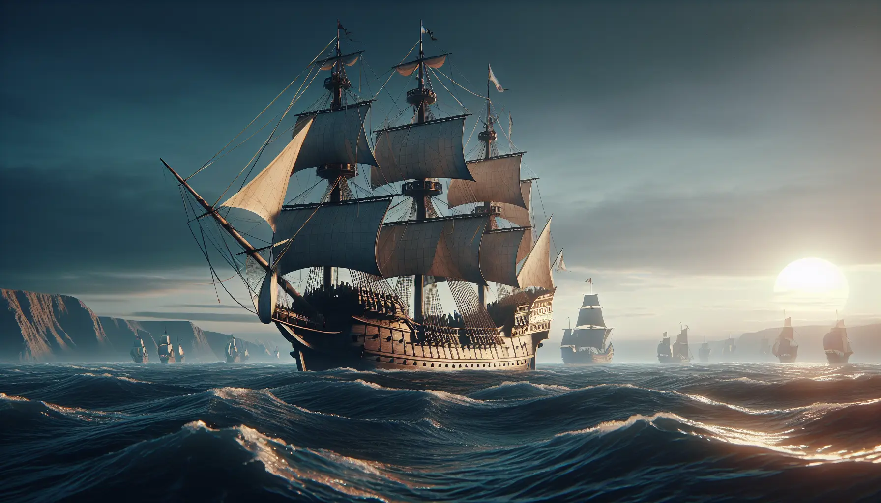 Rappresentazione storica di Cristoforo Colombo in navigazione verso le Americhe