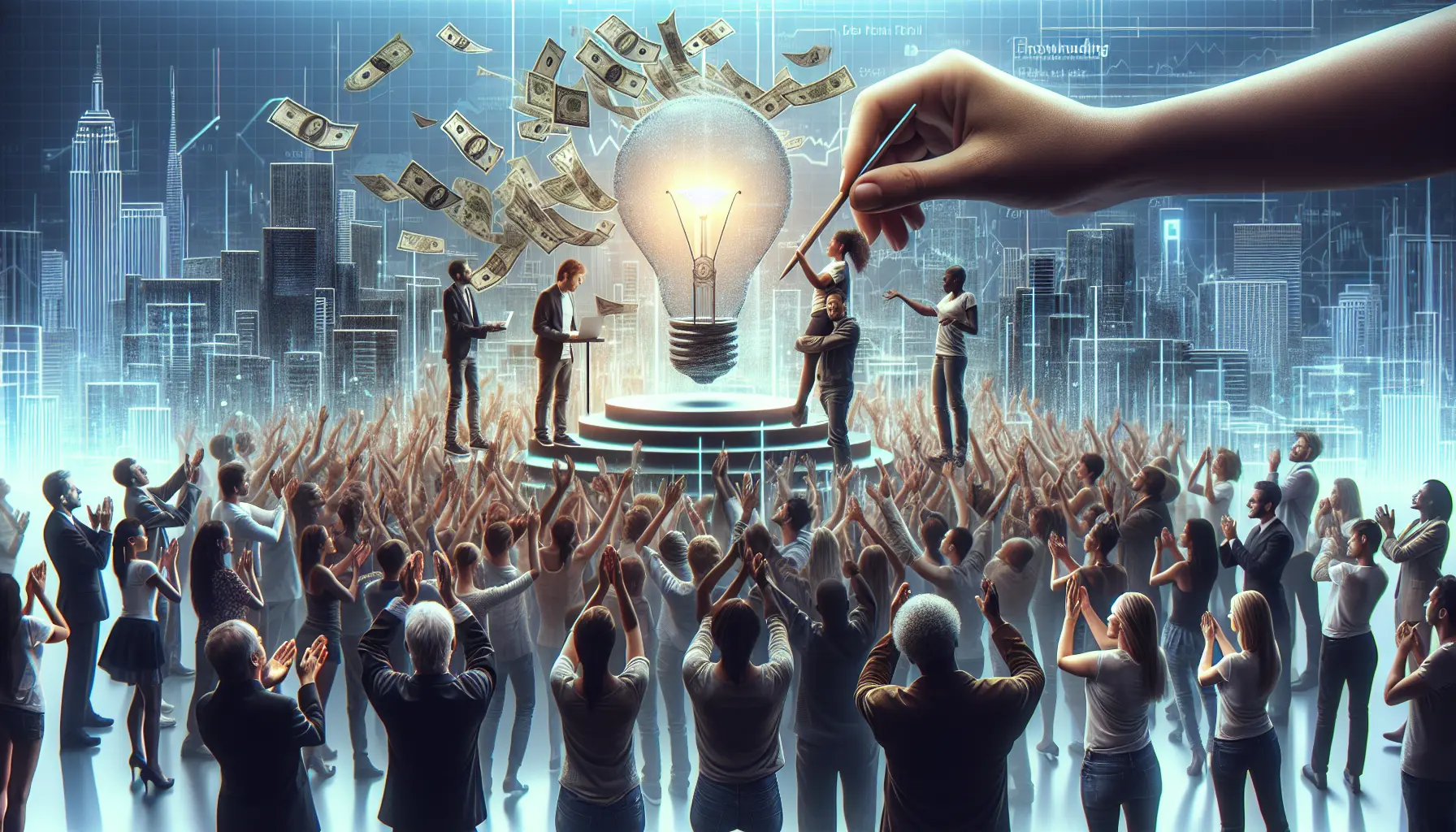 Un gruppo di persone riunite attorno a un tavolo per discutere di crowdfunding e progetti innovativi.