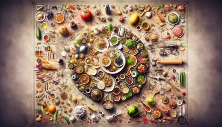 Un piatto di cucina fusion che combina elementi giapponesi e messicani, come un sushi burrito, presentato in modo colorato e accattivante.