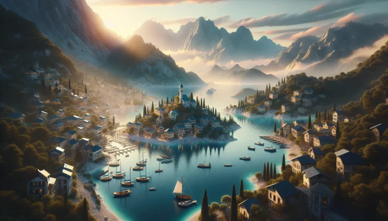 Un paesaggio mozzafiato di una destinazione emergente con montagne e mare cristallino