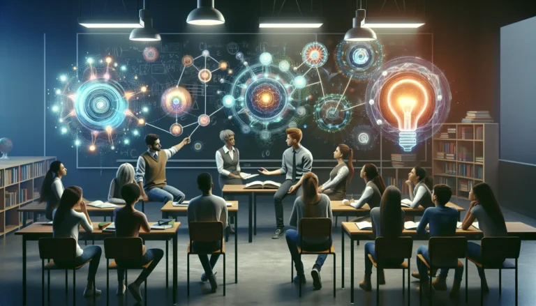 Insegnante che utilizza strumenti tecnologici per supportare studenti con bisogni speciali in aula.