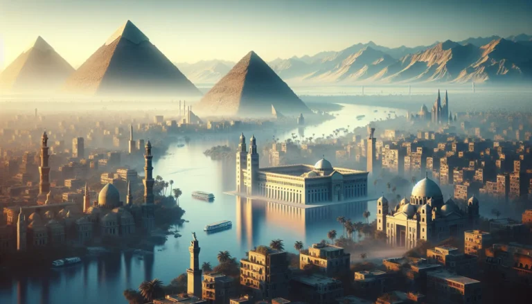 Vista panoramica di una crociera sul Nilo con piramidi sullo sfondo