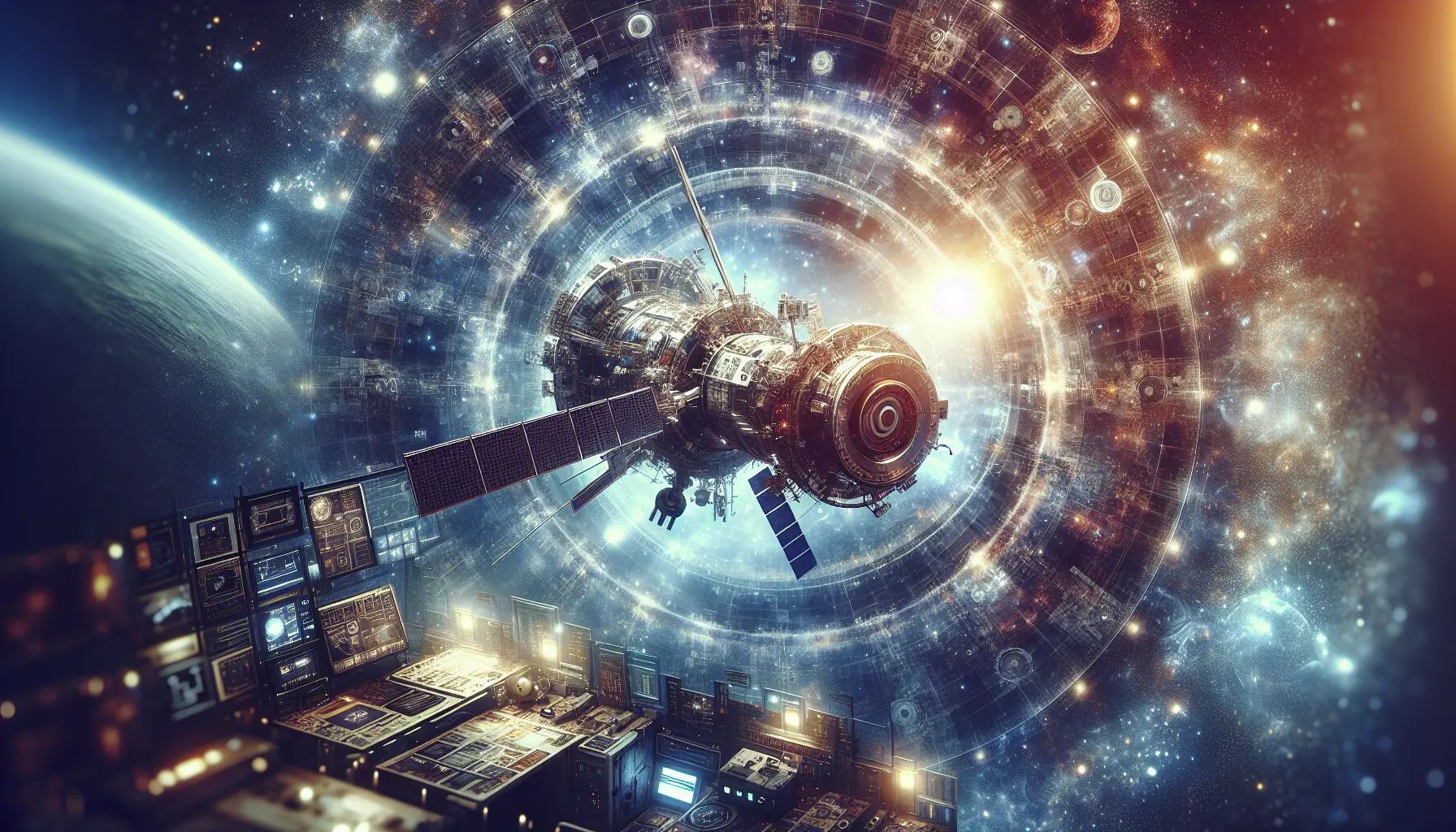 Immagine di una sonda spaziale in orbita attorno a un pianeta, rappresentante l'esplorazione dell'universo.