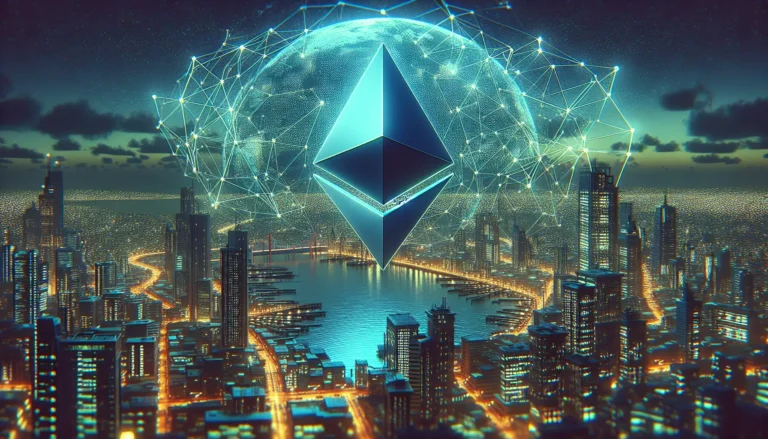 Rappresentazione grafica della criptovaluta Eteri e della tecnologia blockchain