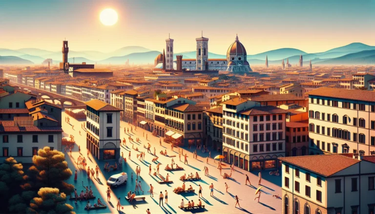 Panorama di Firenze con cielo blu e sole splendente